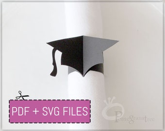 Gorro de graduación Plantilla de anillo de servilleta de papel Archivos SVG / PDF Descarga instantánea, Decoración de mesa, Tamaños USLetter / 12x12" Cricut/Laser/cut a mano