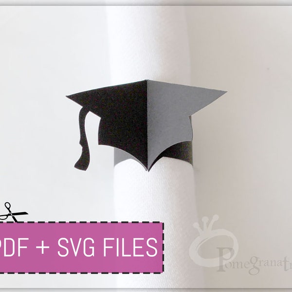 Graduation cap Paper Napkin Ring Template SVG / PDF files Instant Download, Table Decor, USLetter / 12x12" sizes Cricut/Laser/cut by hand