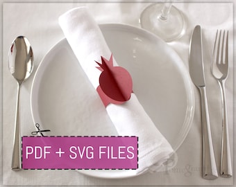 Pomegranate Paper Napkin Ring Template SVG / PDF files Instant Download, Table Decor, USLetter / 12x12" sizes Cricut/Laser/cut by hand