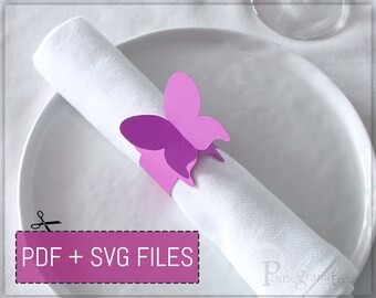 Butterfly Paper Napkin Ring Template SVG / PDF files Instant Download, Table Decor, USLetter / 12x12" sizes Cricut/Laser/cut by hand