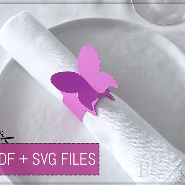 Butterfly Paper Napkin Ring Template SVG / PDF files Instant Download, Table Decor, USLetter / 12x12" sizes Cricut/Laser/cut by hand
