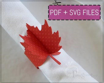 Leaf Paper Napkin Ring Template , Maple Leaf SVG / PDF files Instant Download, Table Decor, USLetter / 12x12" sizes Cricut/Laser/cut by hand