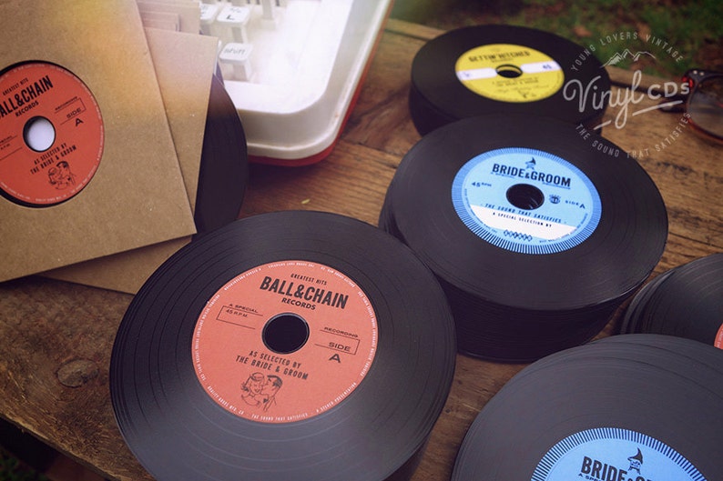 Vintage Vinyl Record CDs. Unique Wedding Invites & favors. Combo pack. image 3