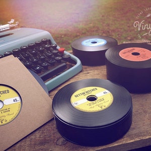 Vintage Wedding favor Vinyl CDs // Gettin' Hitched Records Yellow label image 5