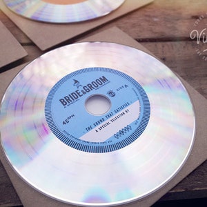 Einzigartige Vintage Hochzeit Vinyl CD lädt ein, Hochzeit Gefälligkeiten von der Braut & Bräutigam. Platin / / Blue Label Bild 1