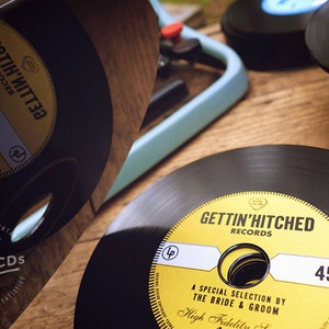 Vintage Wedding favor Vinyl CDs // Gettin' Hitched Records Yellow label image 4