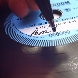 Custom Printed Vintage Wedding invites and wedding favours. Unique Vinyl CDs from the Bride & Groom Blue label image 4