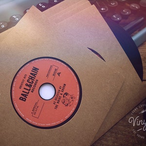 Vintage Wedding favour idea: Indie, Jazz, Retro, Rock & Roll Vinyl CD Invitations by the Bride and Groom Red label image 3