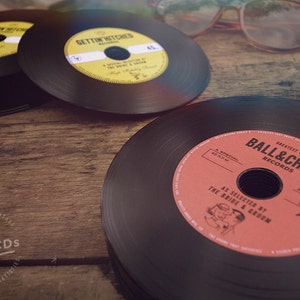 Vintage Wedding favour idea: Indie, Jazz, Retro, Rock & Roll Vinyl CD Invitations by the Bride and Groom Red label image 4