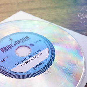 Einzigartige Vintage Hochzeit Vinyl CD lädt ein, Hochzeit Gefälligkeiten von der Braut & Bräutigam. Platin / / Blue Label Bild 2