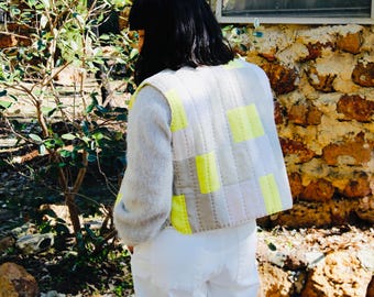 Chaleco acolchado reversible, teñido a mano y cosido a mano