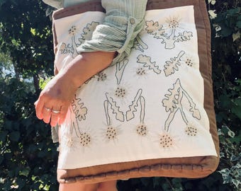 Bolsa de viaje/playa acolchada y teñida con plantas, única en su tipo