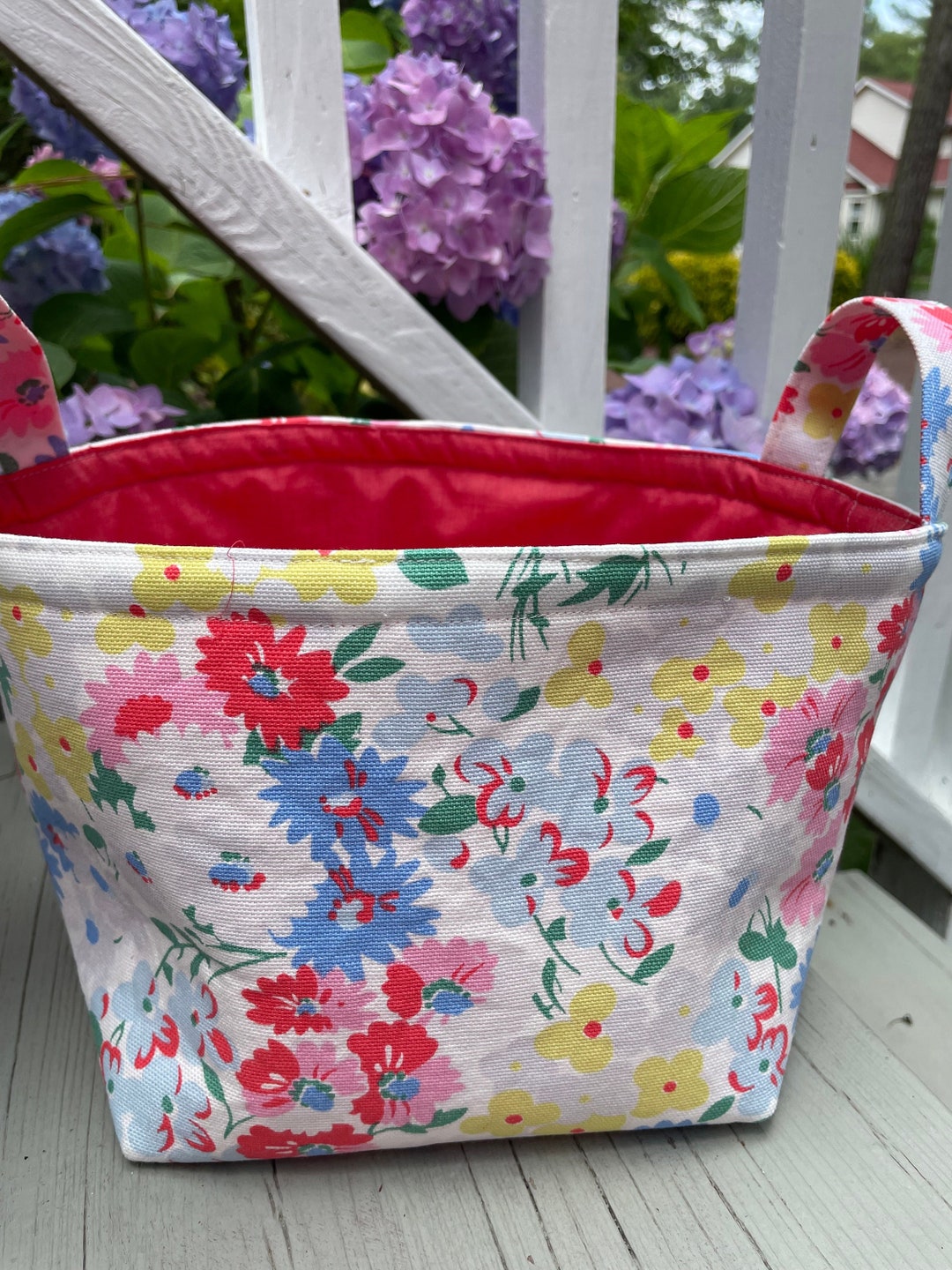 Small Fabric Basket, Cath Kidston Imported Floral Fabric, Lined in