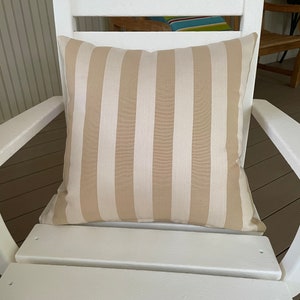 Striped Pillow Cover: Cream and Tan Drapery Fabric, Two Sizes