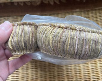 Brush fringe trim in golden tan and caramel colors, 8 yards x 2 inches