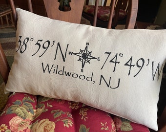 Wildwood, NJ stenciled pillow, 12x20 inches, 100% cotton canvas