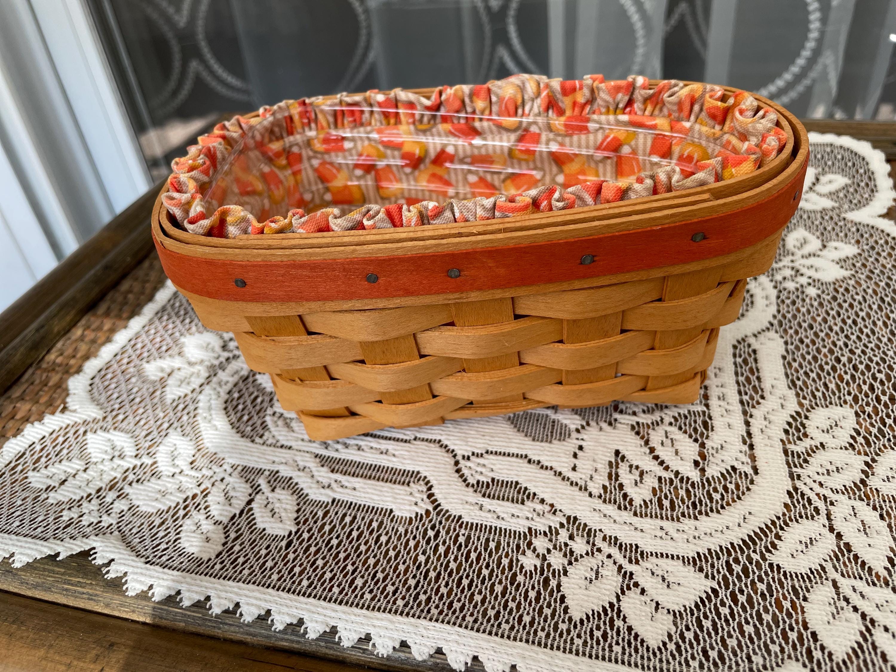 ロンガバーガー　ハロウィンバスケット Longaberger 1996 Pumpkin Basket Set Jack O Lantern Liner Lid