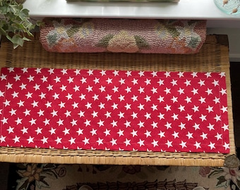 Cotton table runners, lipstick red w/white stars, 12 x 36 inches