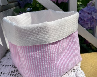 Pink Seersucker Fabric Basket: Baby Girl Nursery Organizer