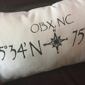 Outer Banks, NC pillow, 12x20 inches, with map coordinates image 3