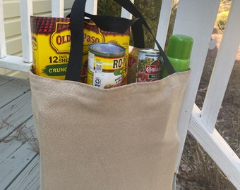 Set of two (2) grocery tote bags, farmers market bag, 14 x 17 x 5 inches, in faux suede in two different colors (you pick the color).