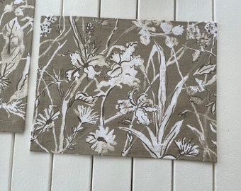 Set of 4 placemats, rich tan and white floral cotton blend fabric, hand made in USA