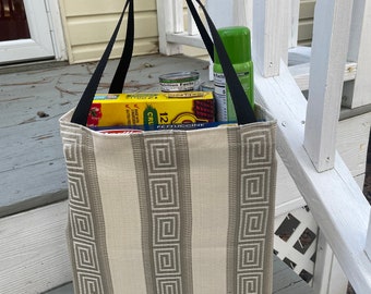 Set of two Greek Key grocery bag, farmer's market tote, 14 x 17 x 5 inches, mid-size, Senior Friendly