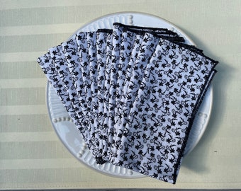 Black and white cotton napkins, one dozen napkins, rolled hem napkins, 13 x 13 inches