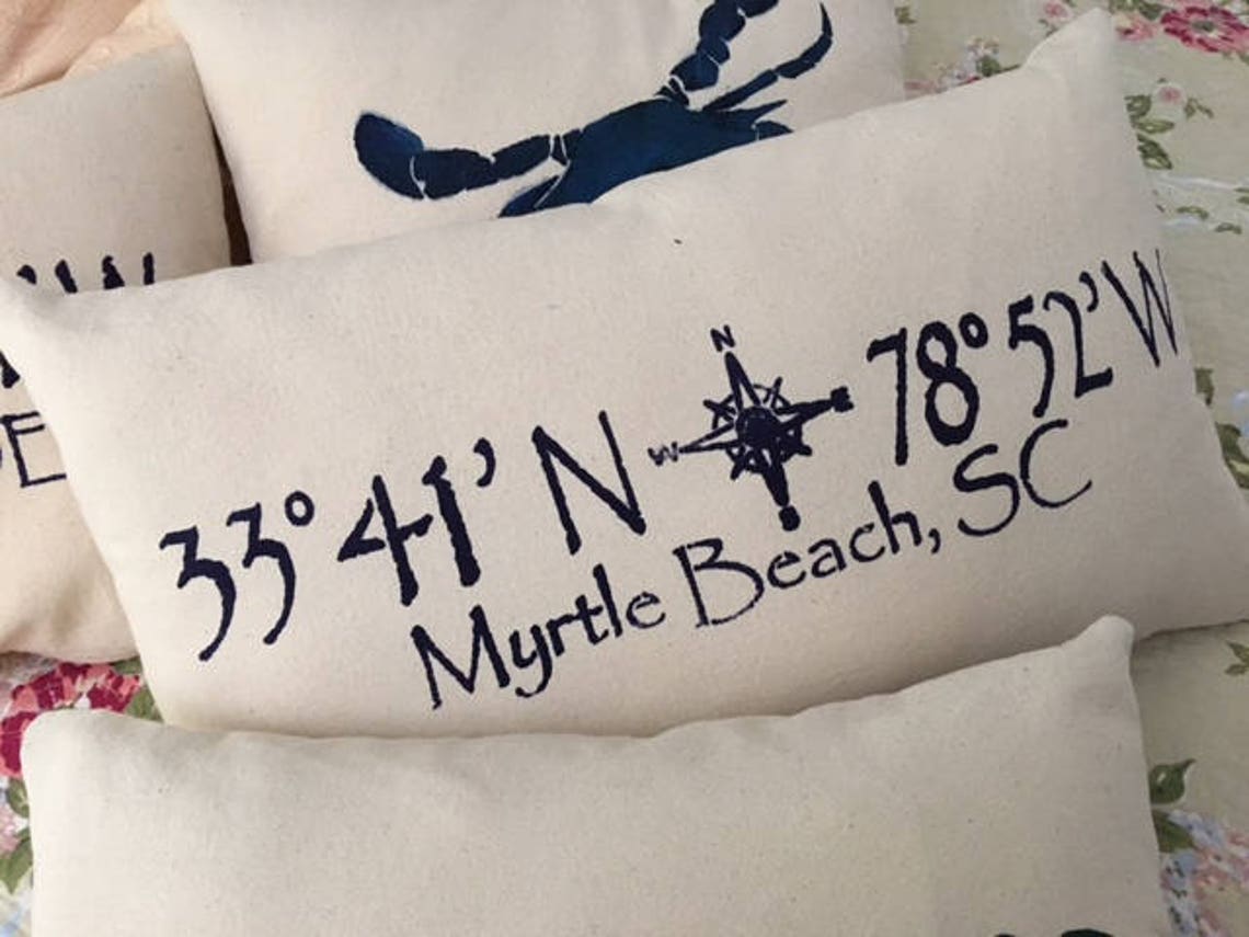 Myrtle Beach Throw Pillow Hand Stenciled 12x20 on Etsy