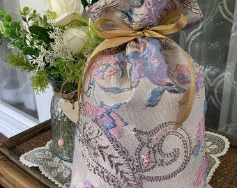 Floral Satin Brocade Gift Bags: Gold, Blue, Violet & Pink