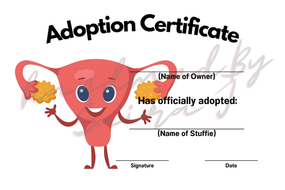 Uterus Printable Stuffed Animal Adoption Certificate Etsy