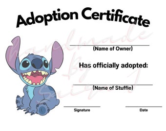 Blue Alien Cat Printable Stuffed Animal Adoption Certificate Downloadable Plushie Lovey Lovies Stuffie Plush Crochet Sewing Knitting