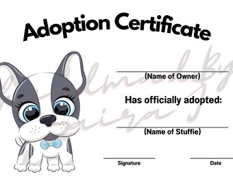 Hündchen Adoptionsurkunde, Kuscheltier Geschenk (PDF)