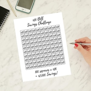 20-dollar-Challenge, Geldspar-Anleitung und Tracker, Dave Ramsey, Budget, Brieftasche, Umschlag, printable, Sparziel
