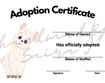 Lama Plüschie Adoption Urkunde, Geschenk zum Selberdrucken (PDF)