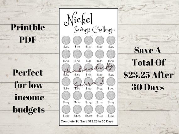 Nickel Savings Challenge – 30-Day Tracker, A6 Cash Insert (PDF)