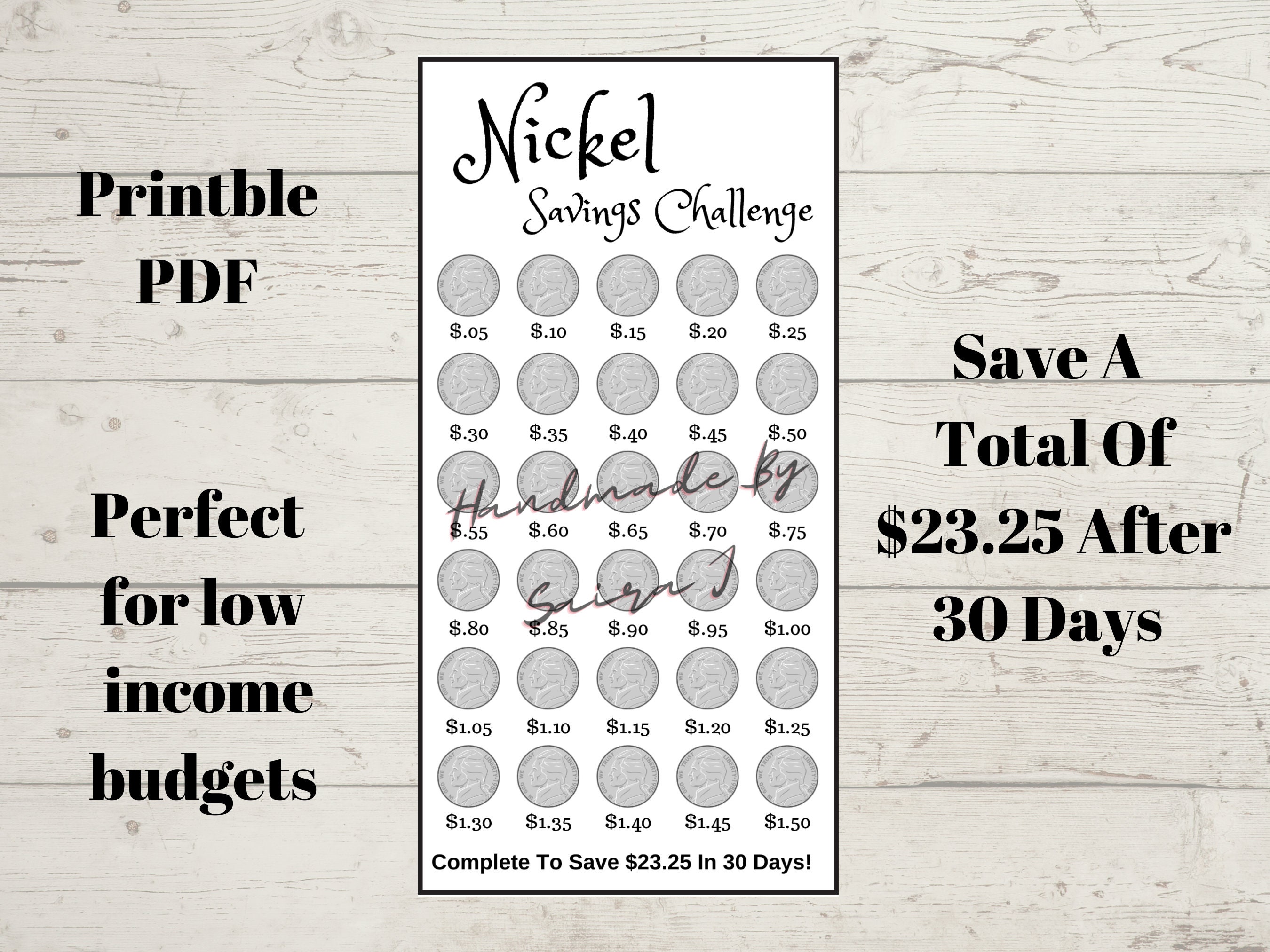 Printable A6 Nickel 30 Day Savings Challenge - Etsy