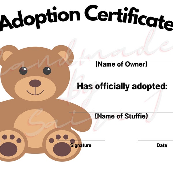 Build a Bear Adoption Certificate - Etsy