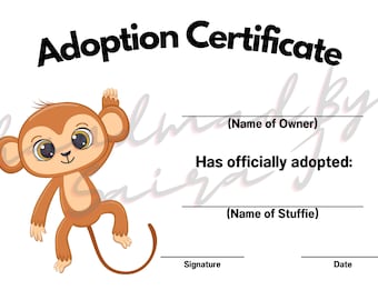 Certificado de adopción de mono de peluche (PDF)