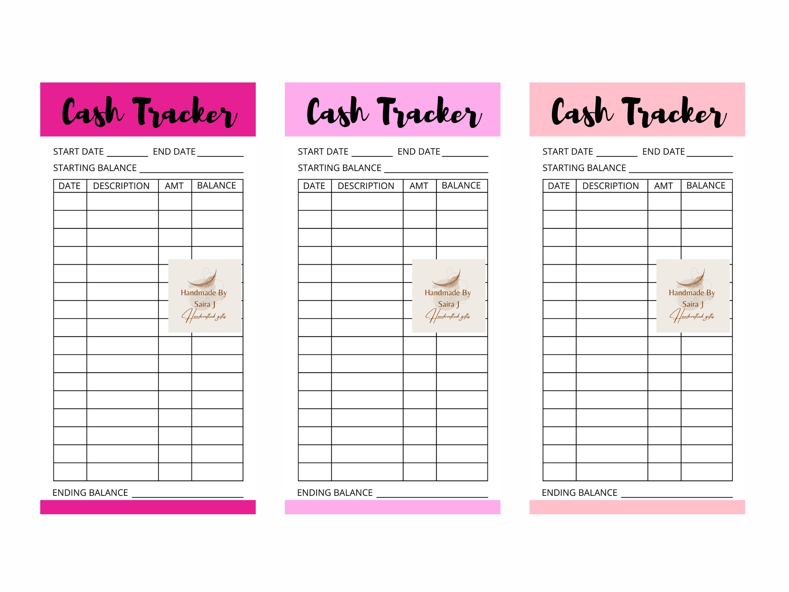 Printable Pink Themed Cash Trackers Set of 6 - Etsy UK