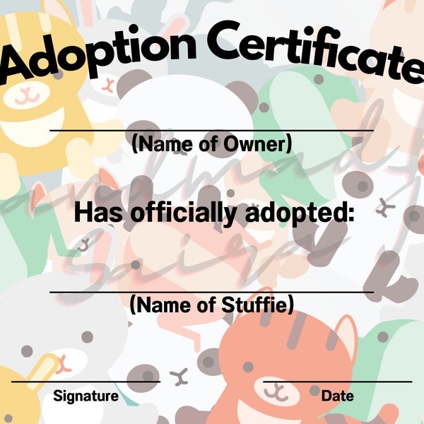 Stuffed Animal Adoption Certificate Etsy Stuffed Animal Adoption Certificate Etsy
