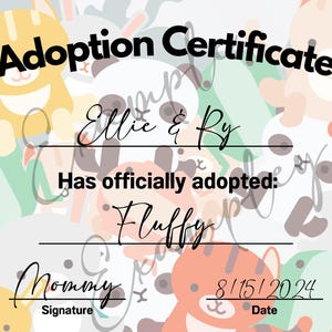 Stuffy Printable Stuffed Animal Adoption Certificate Downloadable ...
