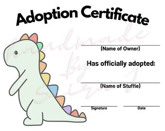 Spikey Dino Printable Stuffed Animal Adoption Certificate Downloadable Plushie Lovey Lovies Stuffie Plush Crochet Sewing Knitting Gift