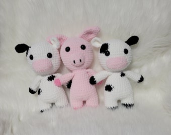 Crochet, Cow, Pig, Plush, baby, stuffed animal, Farm