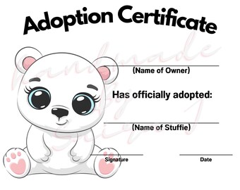 Bär Kuscheltier Adoption Urkunden-Bundle (PDF Download)