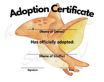 Pterodactyl Stofftier Adoptionsurkunde (PDF Download)