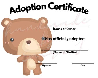 Bär Plüschtier Adoptionsurkunde (PDF zum ausdrucken)