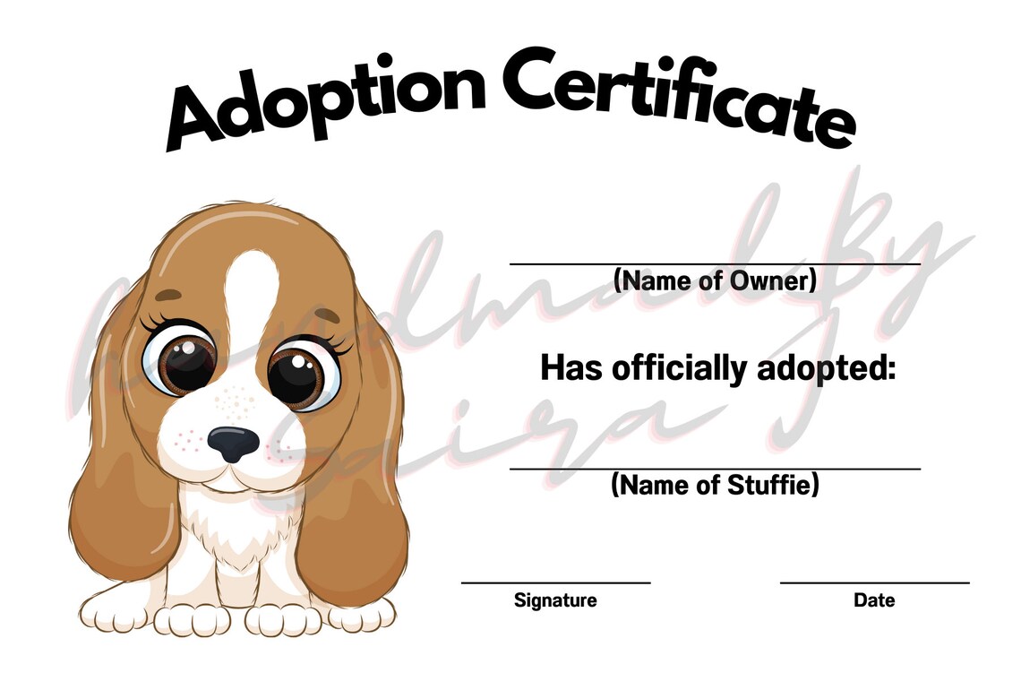 Hound Little Puppy Dog Printable Stuffed Animal Adoption Certificate ...