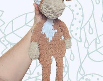 Crochet Cow Lovey Handmade Plushie Snuggler Lovie Stuffed Animal