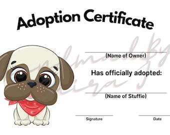 Mops Welpen Adoptionsurkunde, Kuscheltier Geschenk (PDF)